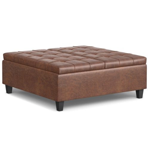 Simpli Home - Harrison Large Square Coffee Table Storage Ottoman - Distressed Saddle Brown-Front_Standard 