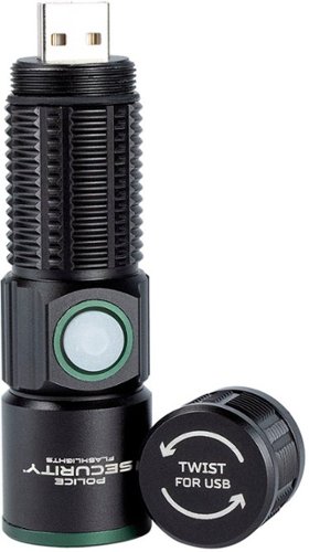 Police Security USB 500 Lumen Flashlight - Black WORLDWIDE DELIVERY