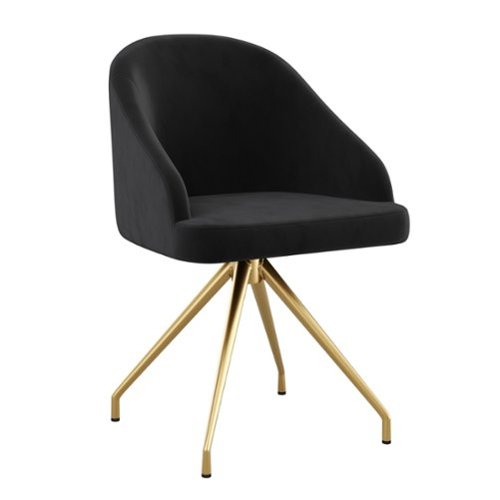 Martha Stewart - Sora Velvet Upholstered Office Chair - Black Velvet/Polished Nickel-Front_Standard 