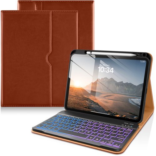 DTTO - Detachable Backlit Keyboard Case for iPad 11th/10th Gen (2025/2022) - Leather Cover w/ Pencil Holder & Pocket - Brown-Front_Standard 