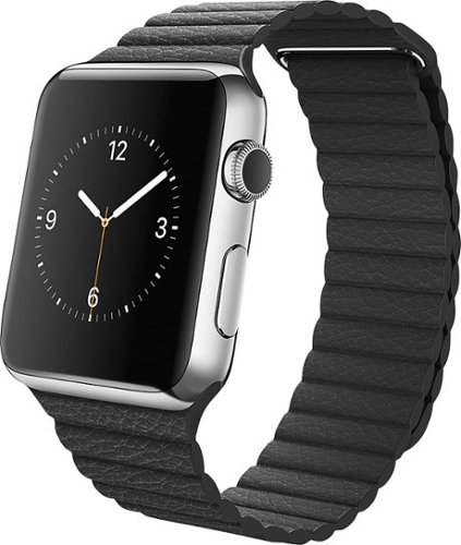  Apple - Apple Watch (first-generation) 42mm Stainless Steel Case - Black Leather Loop - Medium - Black Leather Loop - Medium
