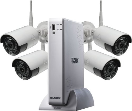  Lorex - 4-Channel, 4-Camera Outdoor Wireless 1080p 1TB DVR Surveillance System - White