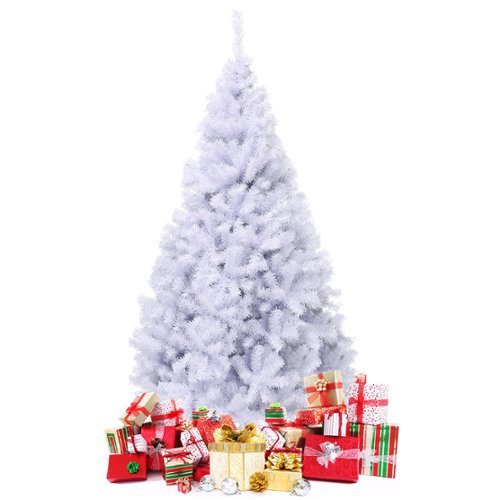 Costway - 7.5Ft Hinged Christmas Tree Pine Tree 1346 Tips Metal - White-Front_Standard 