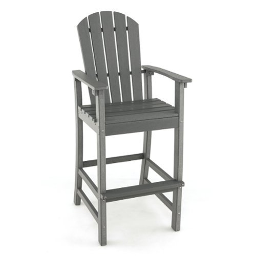 Costway - Outdoor HDPE Bar Height Stool Patio Tall Chair Armrest Footrest All Weather - Gray-Front_Standard 