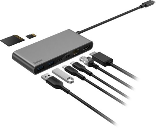 Belkin - 8-Port Hub w/ 4K HDMI Display with 60Hz, 100W Power Delivery, Fast Data Transfer 10Gbps, USB-C Multiport Adapter - Space Gray