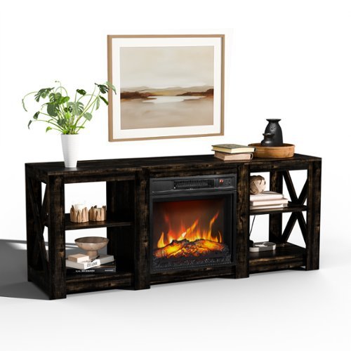 Winado - 59" Electric Fireplace TV Stand with Remoted 18" Fireplace Storage Cabinet Shelves for TVs Up to 65 inch - Dark Rustic Oak-Front_Standard 