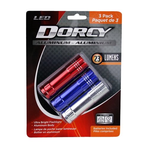 Dorcy LED Aluminum Flashlight 3 Pack - Red, Blue, Silver WORLDWIDE DELIVERY