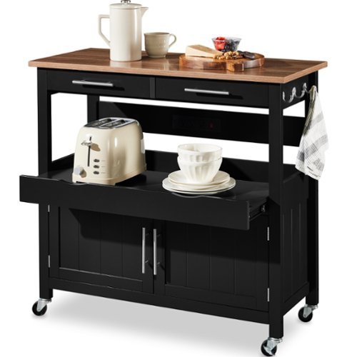 Best Choice Products - 36in Large Rolling Kitchen Island Cart, 2-Door Cabinet, Outlet, Hooks, & Wheels - Black-Front_Standard 