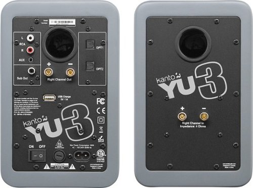 Kanto - YU3 4" 60W 2-Way Powered Bookshelf Speakers (Pair) - Matte Gray-Back_Standard 