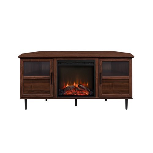 Walker Edison - Contemporary Corner Fireplace TV Stand for Most TVs up to 65” - Dark Walnut/Black-Front_Standard 