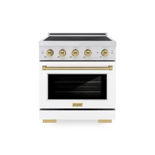 Front. ZLINE - Autograph 30 in. 4.2 cu. ft. Paramount Freestanding Induction Range with 4 Burners and Bronze Accents with White Door - Matte White.