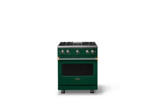 Front. Viking - 30 in. Wide Pro 5 Series 4.0 Cu. Ft. Freestanding Sealed 4 Burner Gas Convection Range - Ivy/Brushed Brass - Ivy.