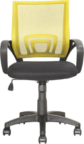 CorLiving - Workspace 5-Pointed Star Mesh Linen Fabric Chair - Black/Yellow-Front_Standard 