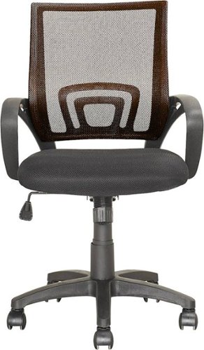 CorLiving - Workspace 5-Pointed Star Mesh Linen Fabric Chair - Black/Dark Brown