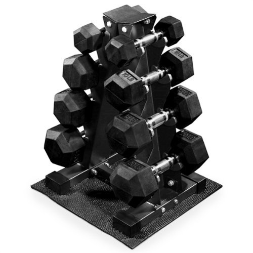 BalanceFrom Fitness - BalanceFrom Dumbbell Set with Stand, Rubber Encased Home Gym Hand Weights, 100lb - Black-Front_Standard 