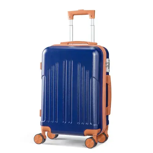 Front. Winado - 20" Airline Approved Small Trolley Case ABS Hardside Suitcase with Double Spinner Wheels & TSA Lock for Travel Business - Navy Blue & Brown.