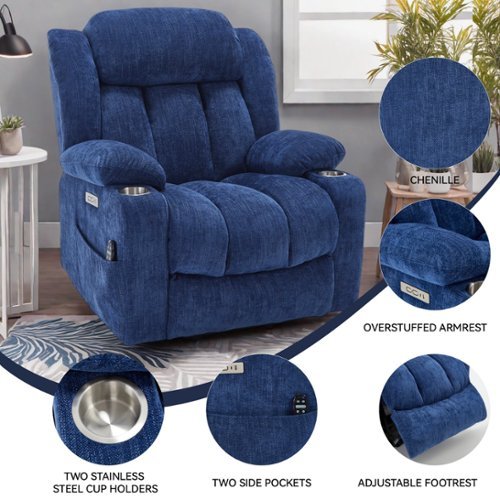 Boyel Living - Chenille Power Lift Recliner Chair with 8-Point Vibration Massage and Lumbar Heating - Blue-Front_Standard 