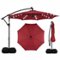 Costway - 10 FT Solar Offset Hanging Umbrella Patio Cantilever Umbrella with 32 LED Lights - Red-Front_Standard