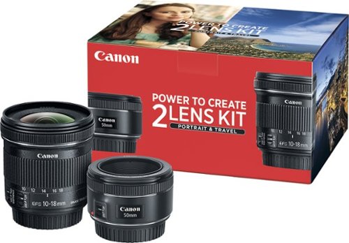  Canon - EF 50mm f/1.8 STM Standard Lens and EF-S 10-18mm F4.5-5.6 IS STM Ultra-Wide Zoom Lens Kit - Black