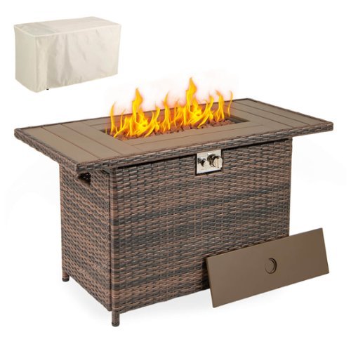 Costway - 44.5" Propane Fire Pit Table with Metal Slatted Tabletop & Stainless Steel Burner - Brown-Front_Standard 