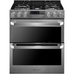 LG - SIGNATURE 7.3 Cu. Ft. Self-Cleaning Slide-In Double Oven Dual Fuel ProBake Convection Smart Wi-Fi Range - Textured steel - Front_Standard