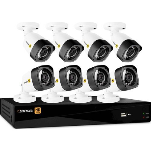  Defender - 8-Channel, 8-Camera Wired 1080p 1TB DVR Surveillance System - Black/White