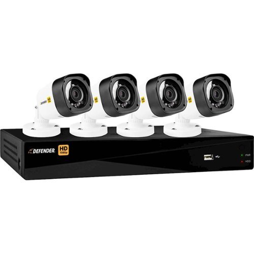  Defender - 4-Channel, 4-Camera Wired 1080p 1TB DVR Surveillance System - Black/White
