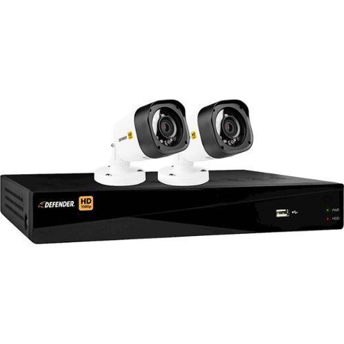  Defender - 4-Channel, 2-Camera Wired 1080p 1TB DVR Surveillance System - Black/White