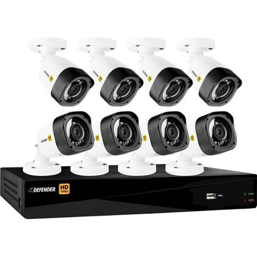  Defender - 16-Channel, 8-Camera Wired 1080p 2TB DVR Surveillance System - Black/White