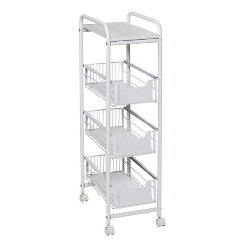 Honey-Can-Do - 4-Tier Slim Rolling Cart with Drawers - White-Angle_Standard 