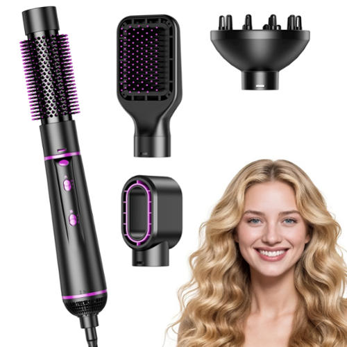 Teendow - 1000W 4-in-1 Hair Dryer Brush, Hot Air Brush, Blow Dryer Brush Tool Set, Salon Style, Negative Ion for All Hair - Black-Front_Standard 