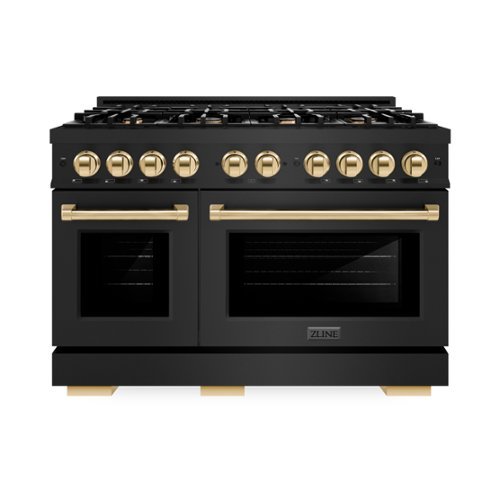 ZLINE - Autograph 48" Freestanding Select Black Stainless Gas Range w/ 8 Burners & Gold Accents (HGRBZ-48-G) - Black Stainless Steel-Front_Standard 