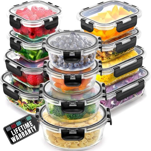Zulay Kitchen - 12 Pack Premium Borosilicate Glass Food Storage Containers with Lids - Black-Front_Standard 