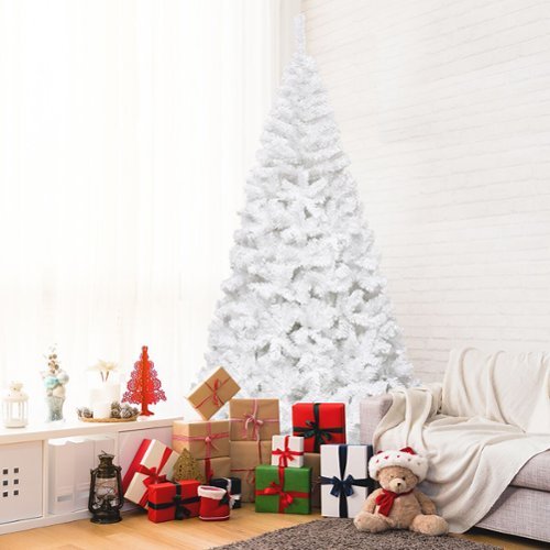 Costway - 8Ft Artificial PVC Christmas Tree Stand Indoor Outdoor - White