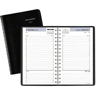 AT-A-GLANCE - 2026 DayMinder 5" x 8" Daily Appointment Book, Faux Leather Cover - Black-Front_Standard 