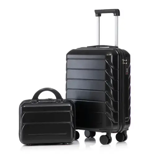 Front. HTUTWOO - 14"/20" Set of 2 ABS Spinner Wheel Luggage with Combination Lock - 360° Rotating Handle, Anti-Fall Protective Cover - Black.