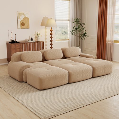Aukfa - 3 seats Modular Corduroy Sectional Sofa with Ergonomic Support - Pet Friendly, Easy Assembly, Non-Slip Base Design - Camel-Front_Standard 