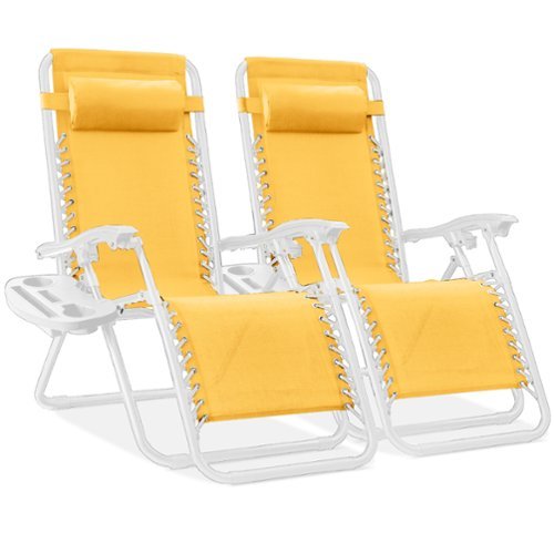 Best Choice Products - Set of 2 Zero Gravity Lounge Chair Recliners for Patio, Pool w/ Cup Holder Tray - Marigold/White-Front_Standard 