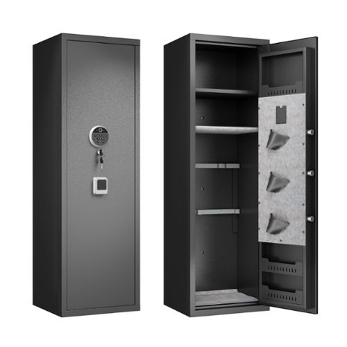 Spaco - Gun Safe for Home Rifles and Pistols, Fingerprint Electronic Safe with Quick Access, Detachable Shelf, Ready to Use - White-Front_Standard 