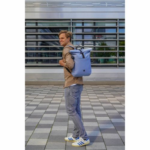 Swissdigital Design LAMONE Rolltop TSA-Friendly Water-Resistant Backpack With USB Charging Port  RFID Protection and Fits Up to 16″ Laptop - Light Blue SHOP ONLINE
