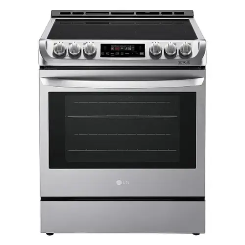 Front. LG - 6.3 Cu. Ft. Slide-In Electric True Convection Range with EasyClean and UltraHeat 3200W Power Burner - Stainless steel.