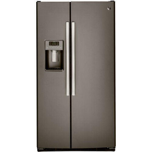  GE - 23.0 Cu. Ft. Side-by-Side Refrigerator with External Ice &amp; Water Dispenser - Slate