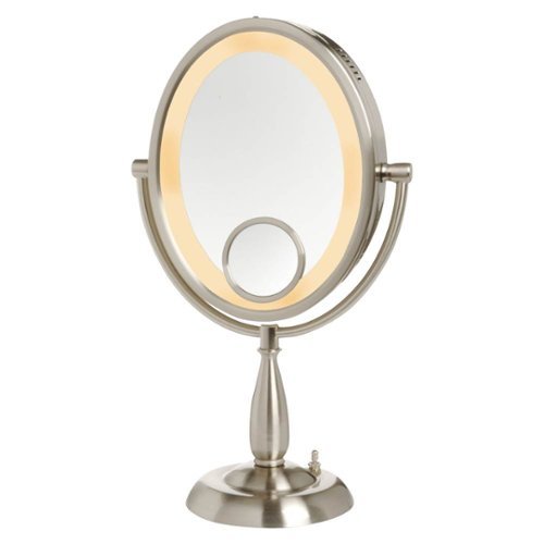  Jerdon - 10X Oval Lighted Table Top Mirror - Nickel