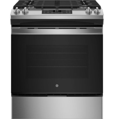 GE - 5.3 Cu. Ft. Slide-In Gas Range with Steam Cleaning - Matte Black-Front_Standard 