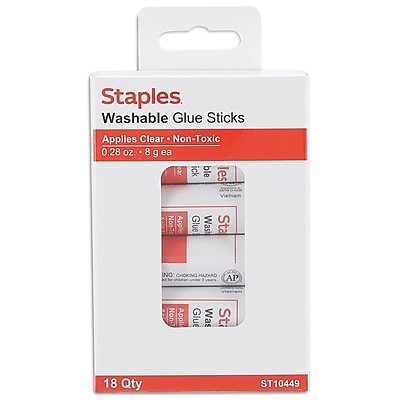 Staples - Staples® Washable Glue Sticks, 0.28 oz., 18/Pack (ST10449/10449) - Clear