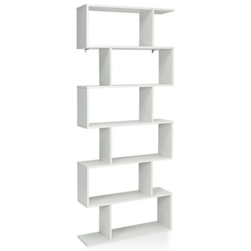 Costway - 6 Tier S-Shaped Bookshelf Storage Display Bookcase Decor Z-Shelf - White