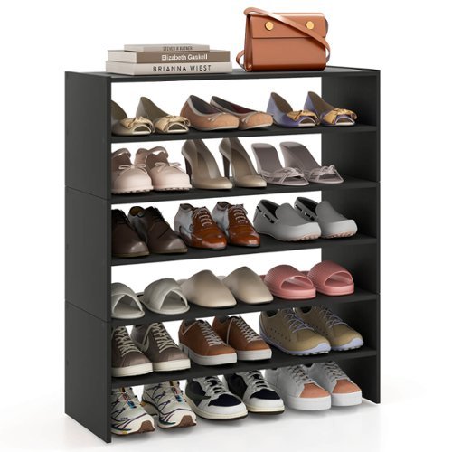 Costway - 3 PCS Stackable Shoe Rack 31-Inch Horizontal Organizer 2-tier StorageShelf - Black-Front_Standard 