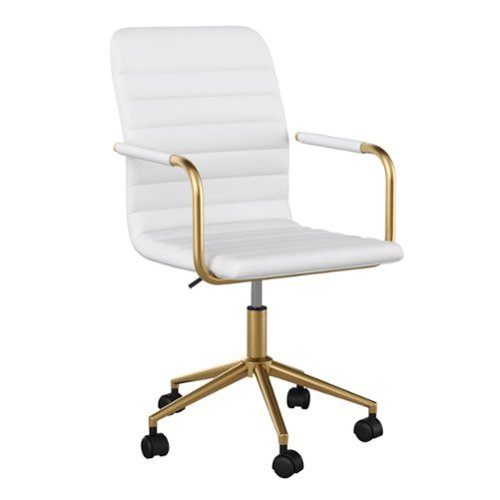Martha Stewart - Taytum Faux Leather Office Chair - White Faux Leather/Polished Brass-Front_Standard 