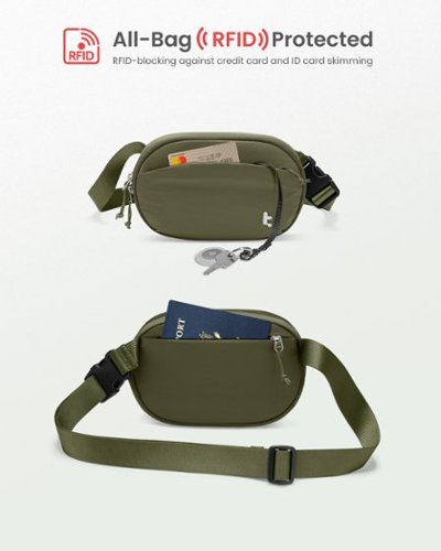 tomtoc SlingBean-T32 1.5L Sling Bag with RFID Blocking, Belt Bag Fanny Pack Waist Bag Crossbody Bag for Travel, Everyday - Green GLOBAL SHIPPING