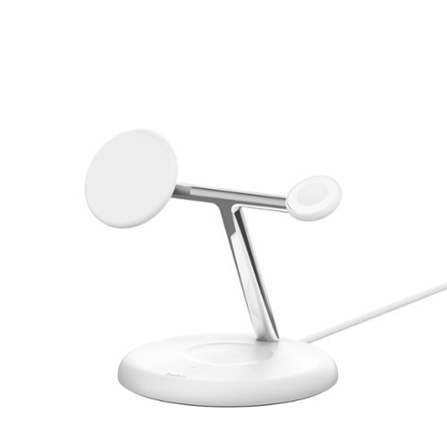 Belkin 3-in-1 Stand 15W Qi2 Wireless Charger, Fast Charging for iPhone 16, AirPods, Apple Watch, & More (PSU Included) - White GLOBAL SHIPPING